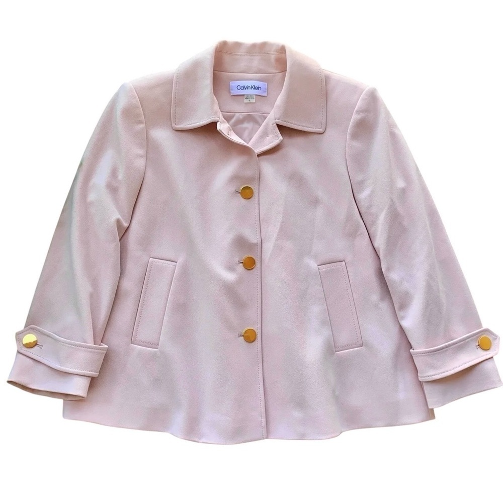 Calvin Klein Pastel Light Pink Gold Buttoned Swing Blazer Jacket Career Size 6